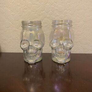 Clear Iridescent Skull Glass Jars Drinking Vase Storage Halloween Goth Witch